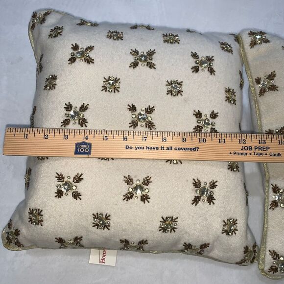 Real lambs wool diamante encrusted accent pillows cream gold 14 x 12 inches - Picture 4 of 10
